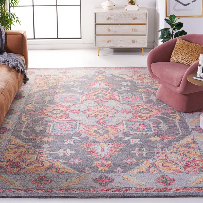 Dzenan Hand Tufted Wool/Cotton/Latex Oriental Rug in Gray/Rust, Rectangle 8' x 10'