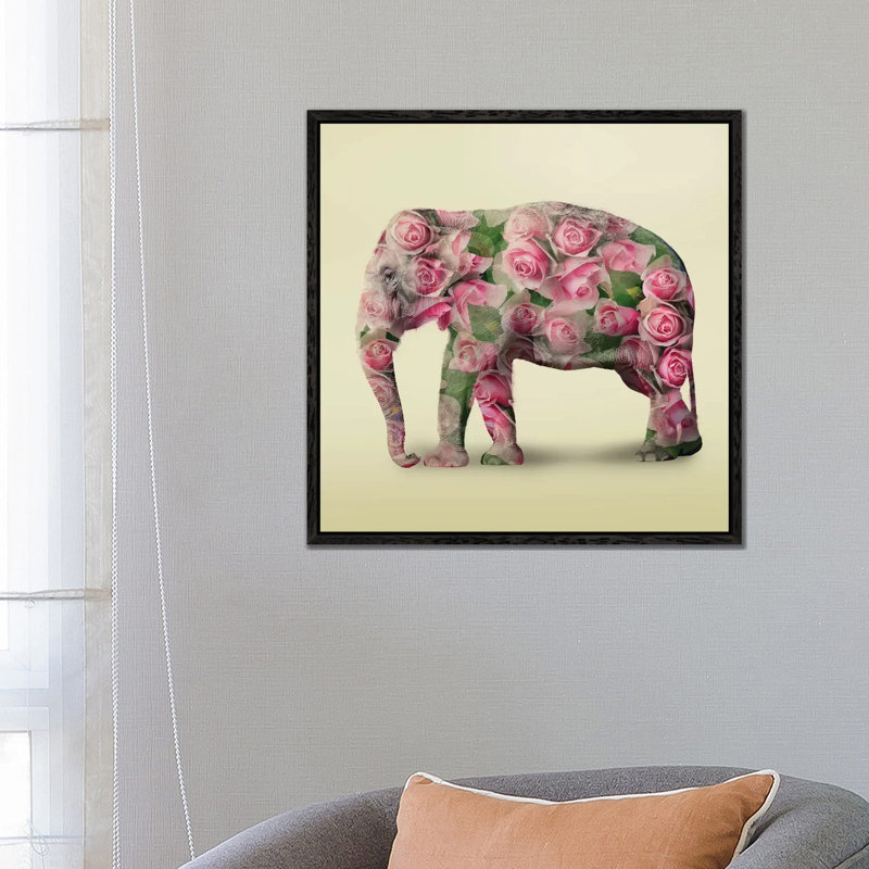 Elephant Flowers I by Vin Zzep - Print on Canvas, 66.04 cm H x 66.04 cm W, Black Framed