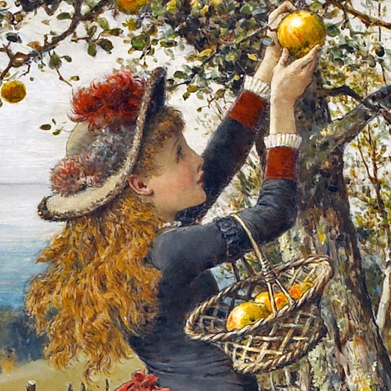 "Cueillette de pommes" par William Stephen Coleman sur toile, H 43 po x l 26 po