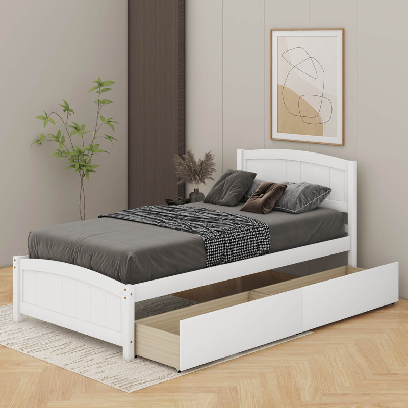 Lit plateforme simple avec tiroirs, Blanc