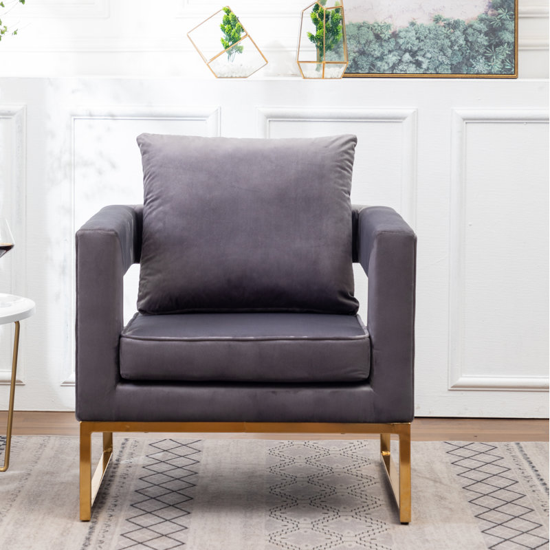 Upholstered Accent Arm Chair, Grey, Gold