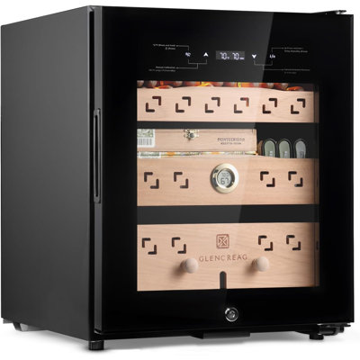 Armoire à cigares électrique Cm50d 50l avec refroidissement par compresseur, circulation à 360 ° et retrait breveté de l'ammoniac, contrôle précis de l'humidité et de la température, tiroirs en cèdre espagnol, serrure et lumière - 500 points