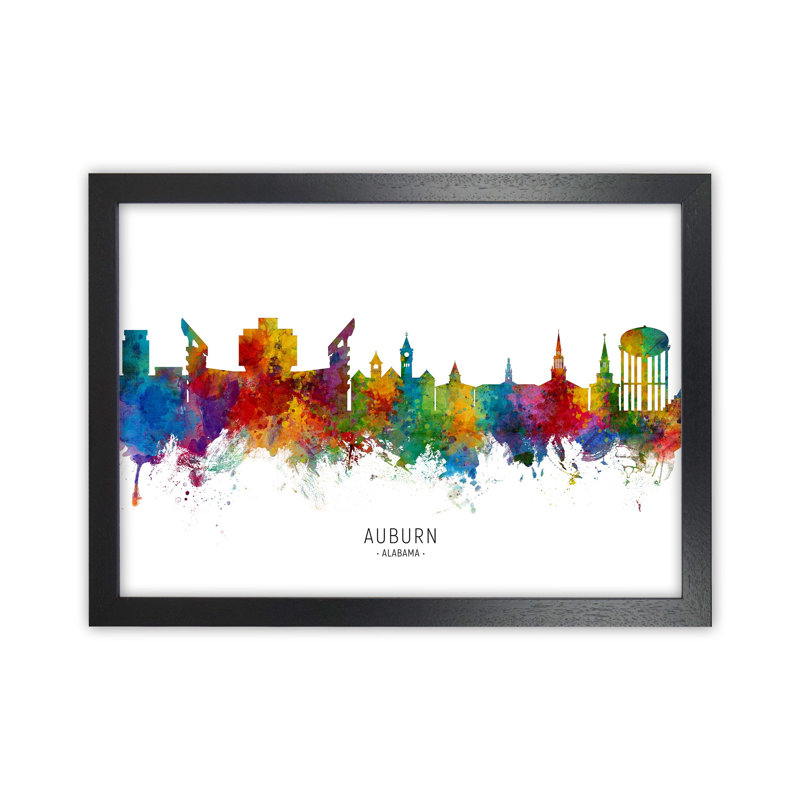 Auburn Alabama Skyline by Michael Tompsett - Print, Black Framed, 64cm H x 88cm W x 3cm D