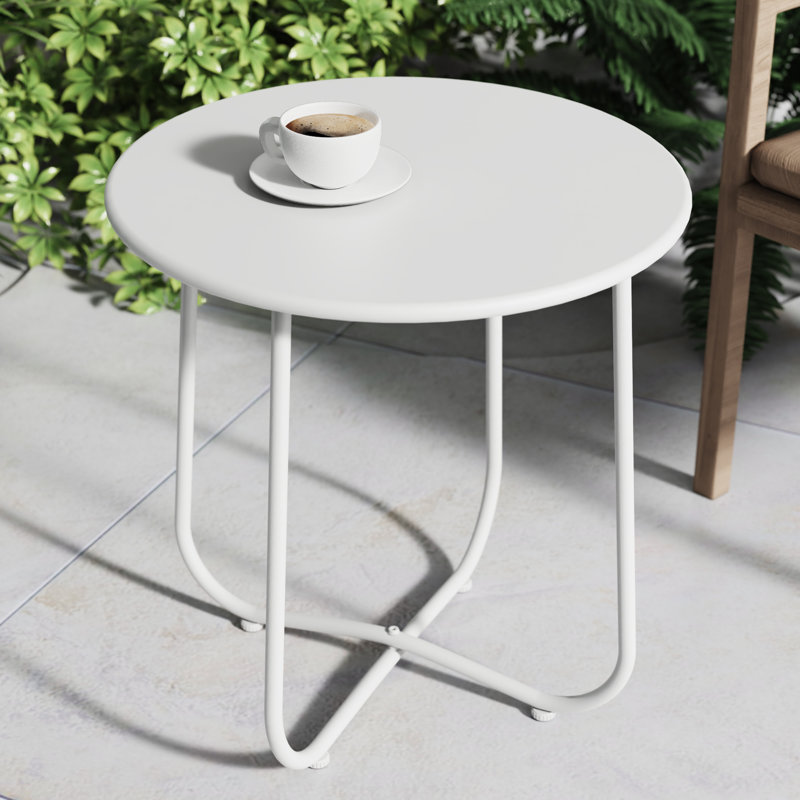 Table ronde ronde avec pieds en acier, Blanc