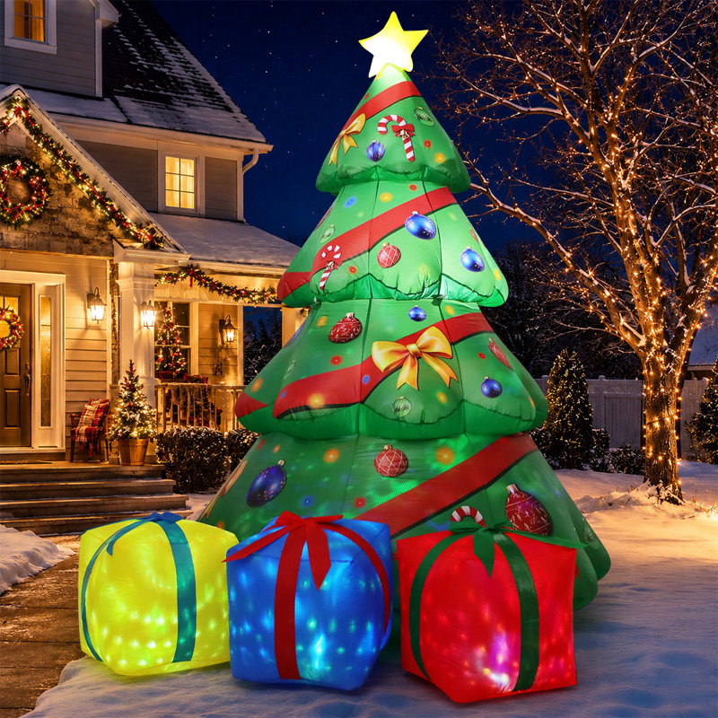  Arbre de Noël gonflable illuminé 8 pi avec boîtes-cadeaux