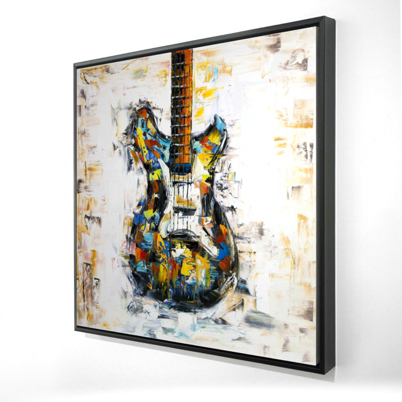 Guitare abstraite et colorée - Toile encadrée orange pour «Man Cave»