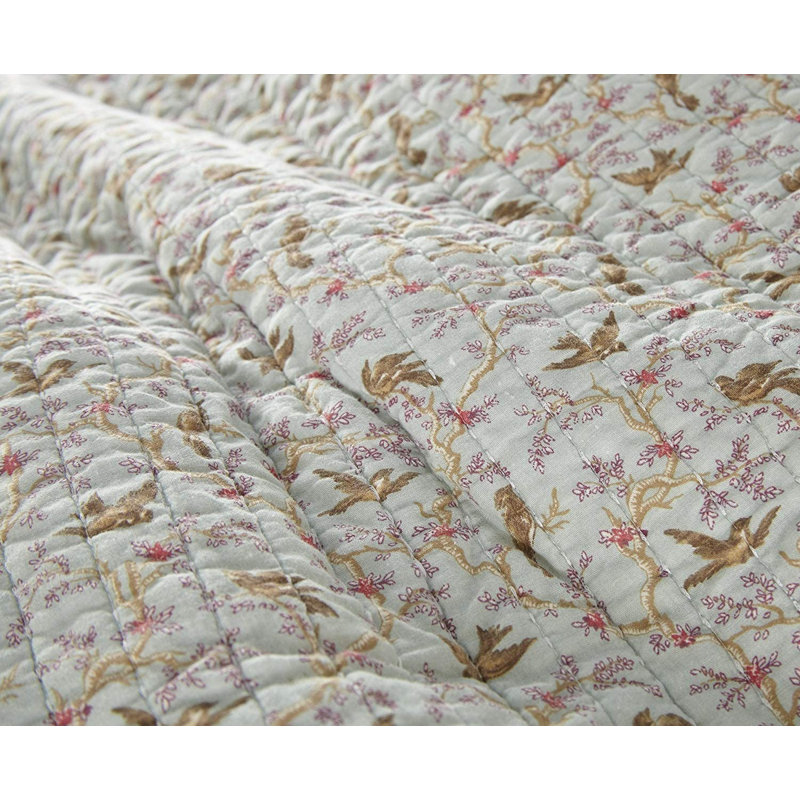Leslie Queen Brown Cotton Reversible Floral Patchwork Quilt Set