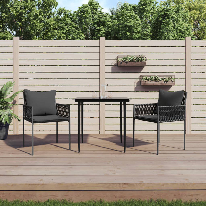 Chaises de patio avec coussins en poly rotin noir 21,3 po x 24 po x 32,7 po, Noir, Noir
