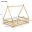 Lit de plancher en bois en forme de tente avec garde-corps, lattes et porte-500286118
