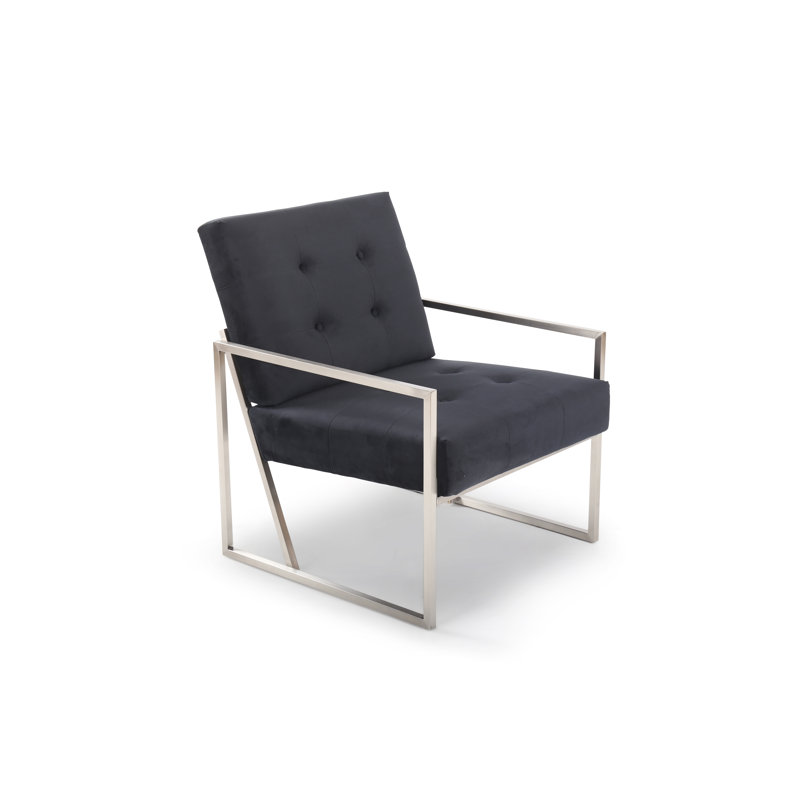 Idalou Plush Velvet Tufted Retro Accent/Salon Chair, Silver, Black