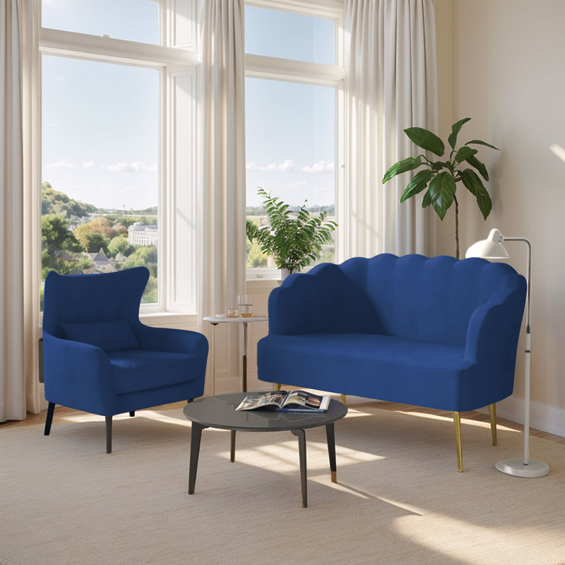 Eucli 45" Velvet 2-Seat Armless Loveseat Sofa, Navy