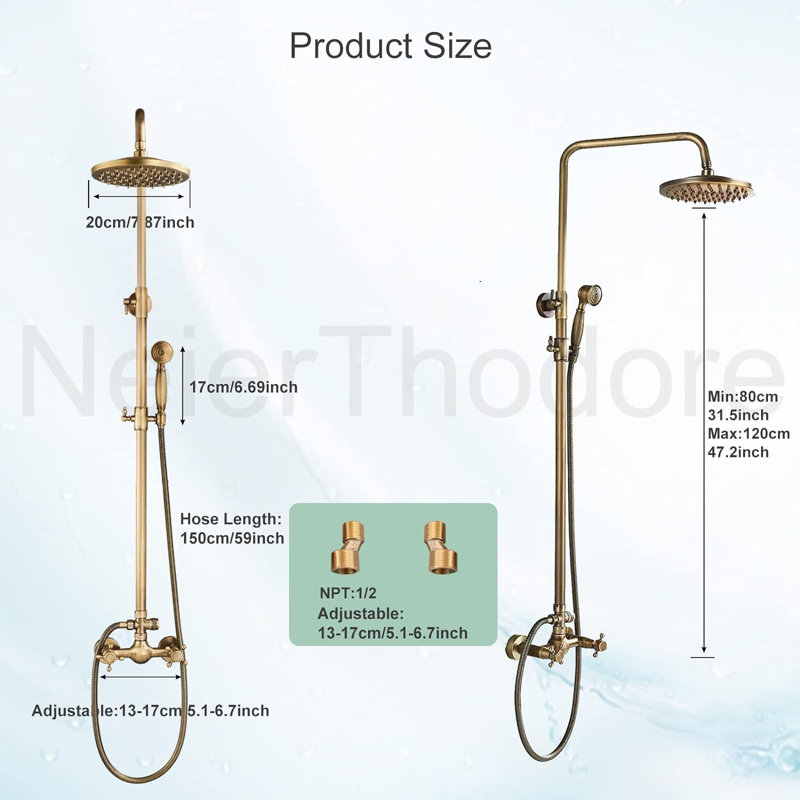 Antique Brass Shower Faucet System Fixture With Handshower
