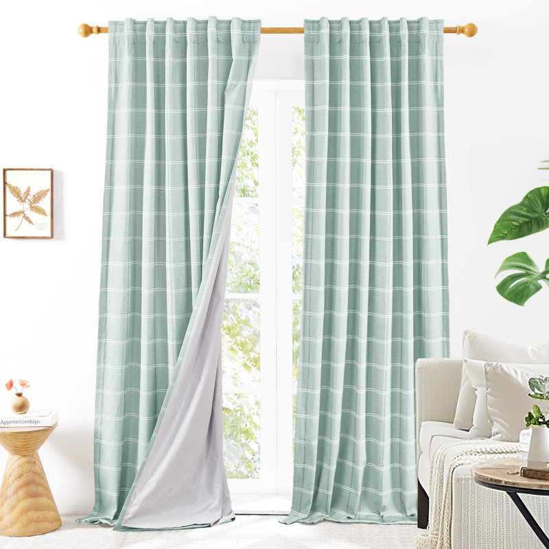 Total Blackout Plaid Pattern Double-Layer Thermal Insulated Window Curtains (Set of 2), 52" W x 96" L, Beige