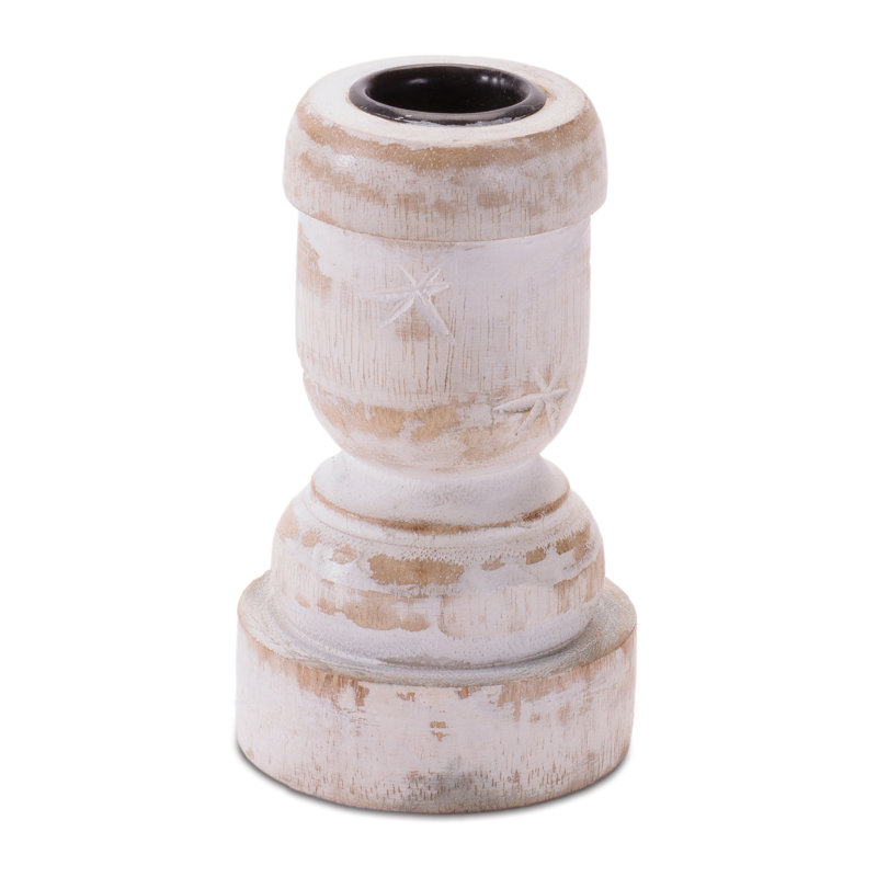 White Washed Wood Taper Candle Holder