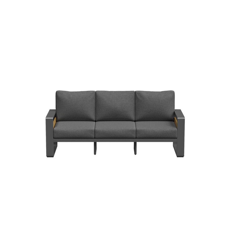 Outdoor Aluminum Patio 3-Seat Sofa With Cushions, Dark Gray