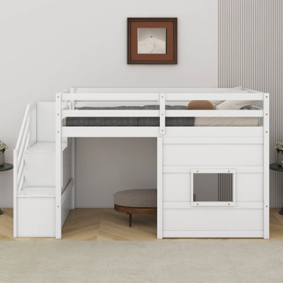 Twin Size Loft Bed With Storage Staircase And Window