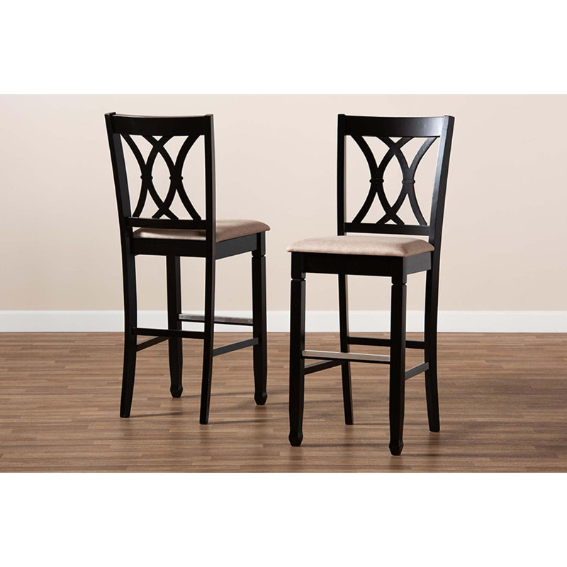 Upholstered Counter Stool with Solid Wood Frame, Black, Light Gray