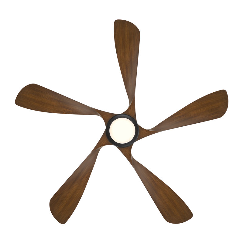Ventilateur de plafond intelligent à 5 pales intérieur / extérieur noir mat / noir tourbillonné avec tourbillon avec télécommande sélectionnable 2700K-3000K-4000K-5000K incluse et fonctionne avec Alexa et une application Android