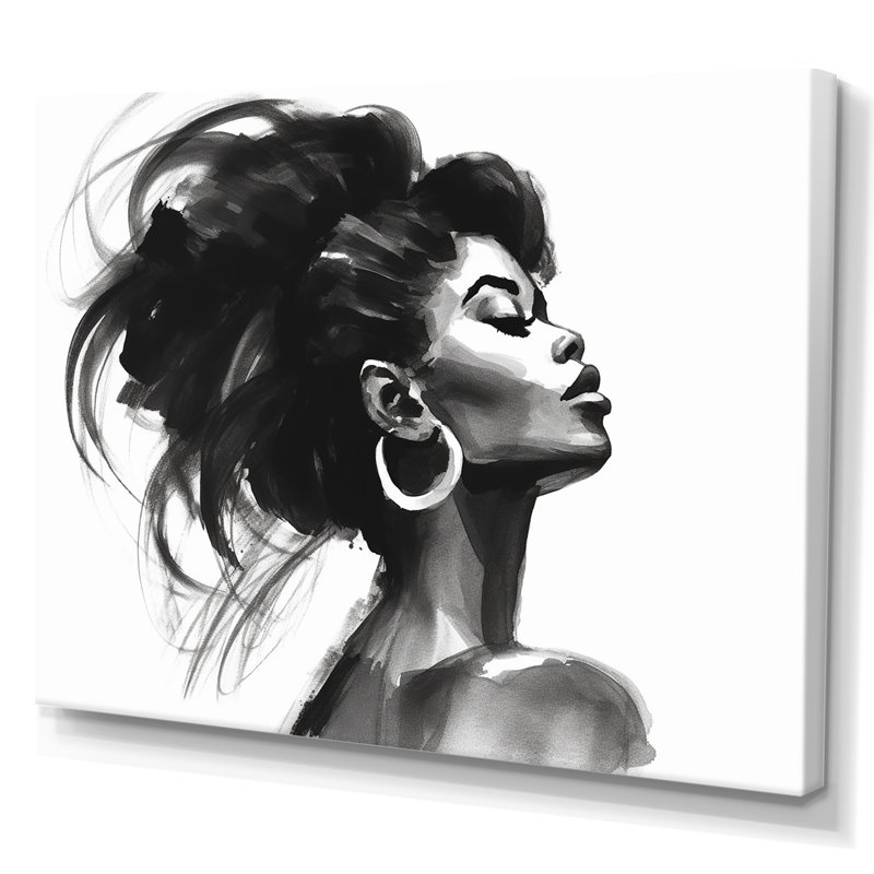 Noir et blanc femme afro-américaine IV sur toile, H 24 po x l 32 po x P 1 po, Toile tendue