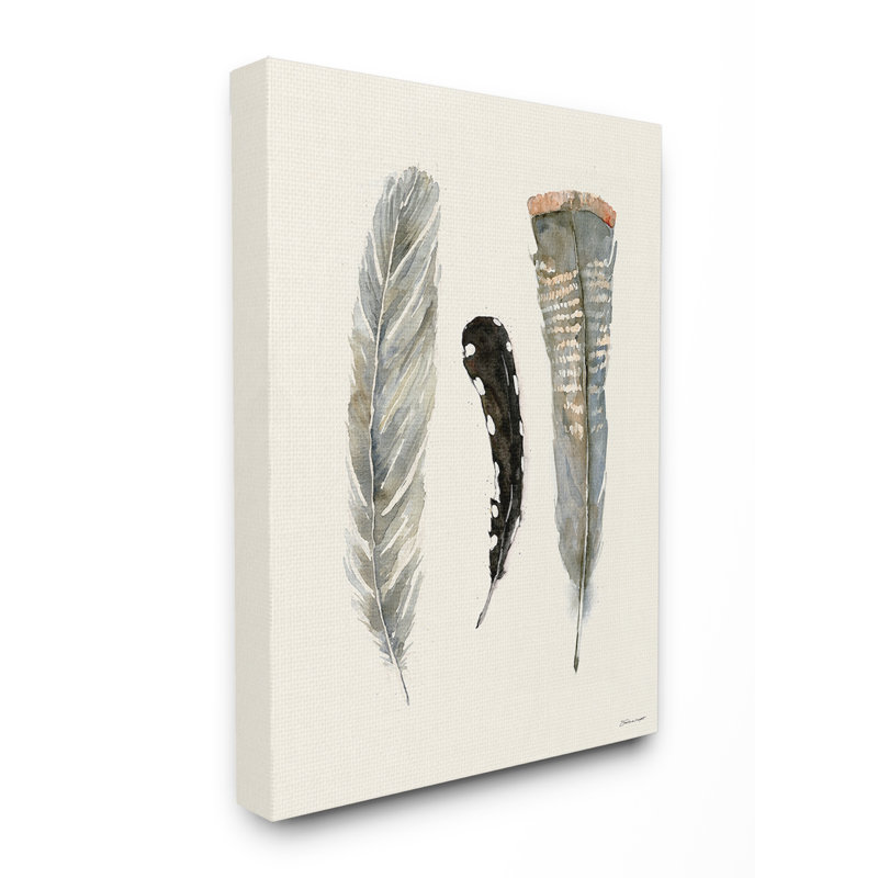 « three doux diplumes black aquarelle » par stéphanie workic, impression marrott, H 20 po x l 16 po x P 1,5 po, Toile tendue