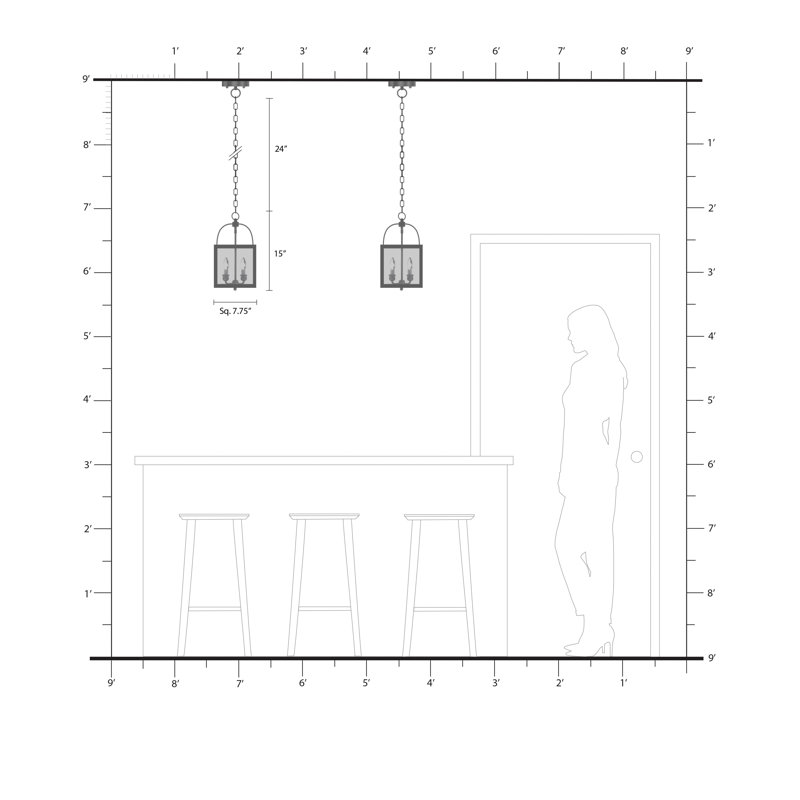 Luminaire suspendu carré / rectangulaire à 2 lumières Amores, À bulles, Nickel brossé