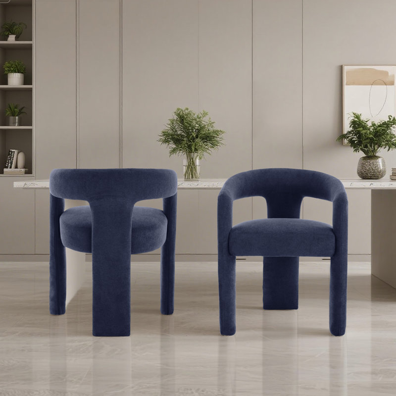 Modern Ergonomic Velvet Dining Accent Chairs with Wood Metal Frame, Fully Pre-Assembled Set of 2, Blue