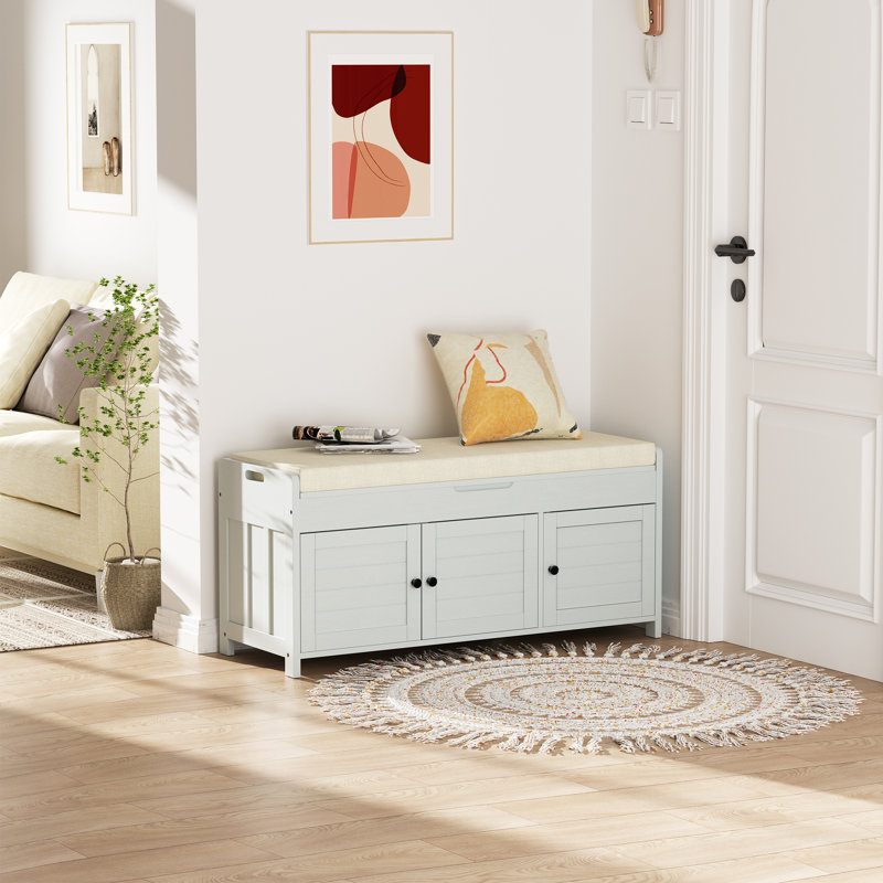 43.5" Entryway Bench with Hidden Shoe Storage and Cushion, Gray