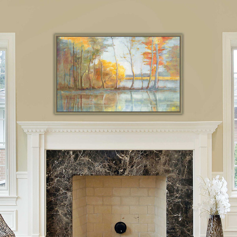 Lakeside Reflection - Peinture, Cadre flottant champagne, H 27,5 po x l 43,5 po x P 2 po