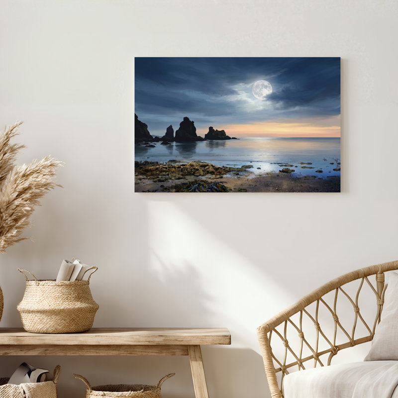 «Gallery Wrap», art mural sur toile pour le salon, la chambre à coucher, le bureau ou le vestibule - décoration murale décorative avec côte au clair de lune