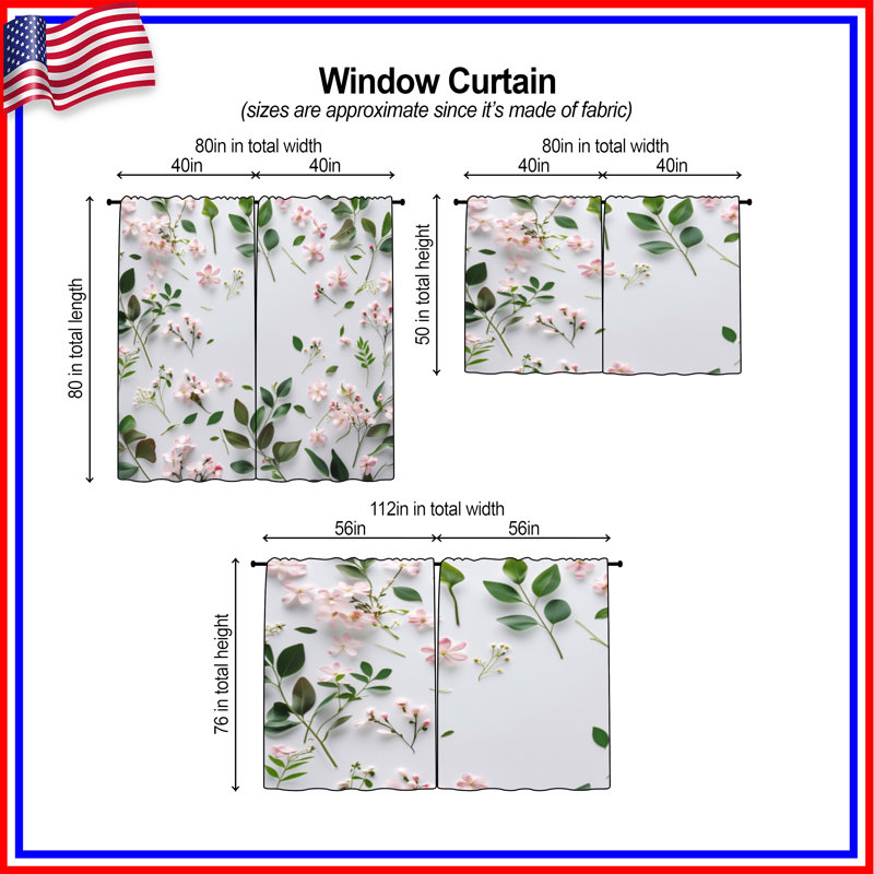 Rideaux de fenêtre à motif floral obscurcissant et obscurcissant - 2 panneaux, 20in x 60in - 2 panels