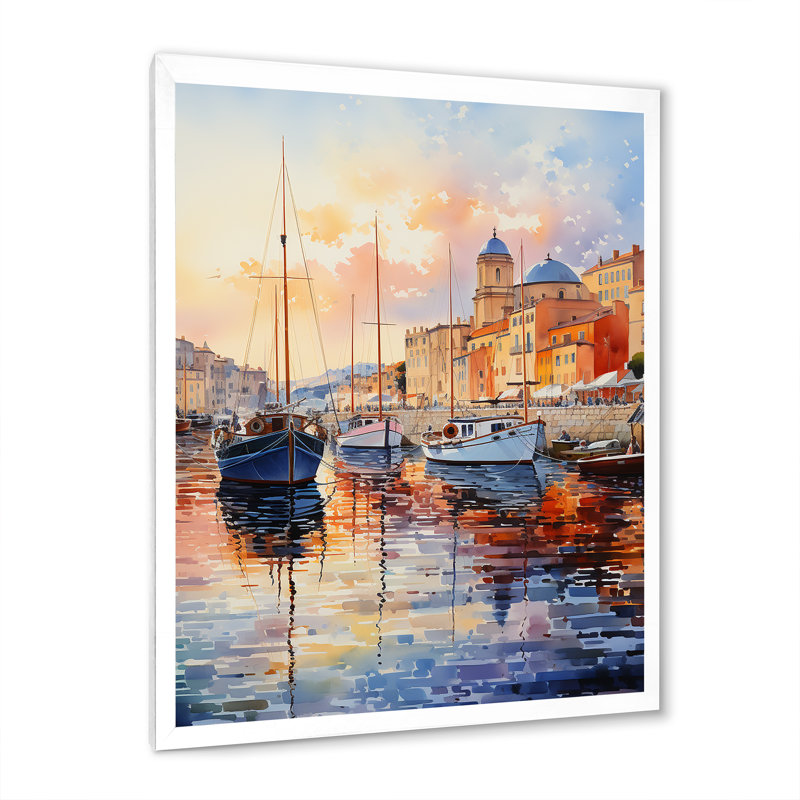 Frinton, le port de Saint-Tropez, H 32 po x l 16 po x P 1 po, Cadre photo blanc
