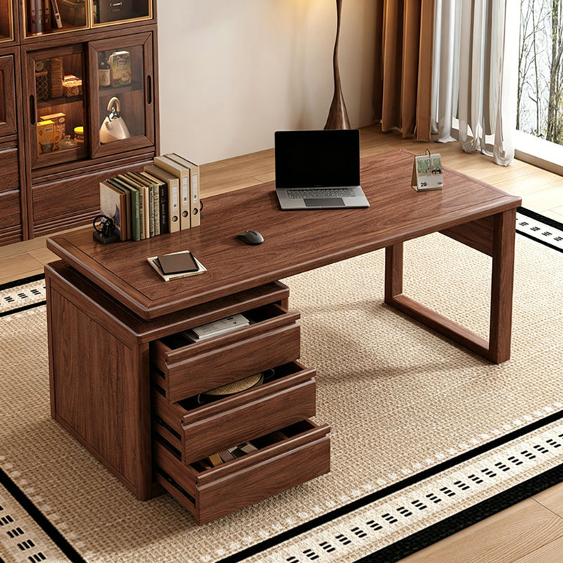 Bureau d'écriture avec tiroirs en noyer noir, 29.53" H x 55.12" W x 25.59" D