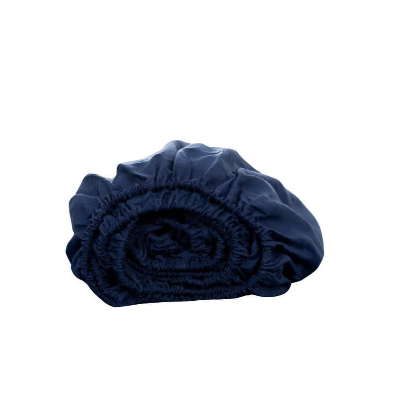 Drap-housse en lin bleu marine