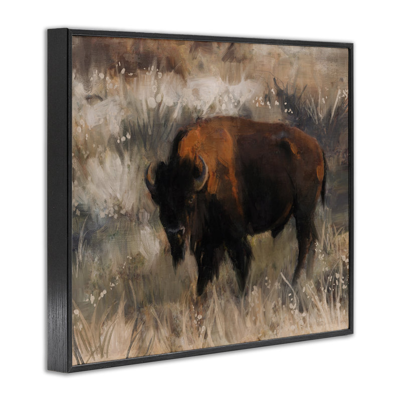 Art traditionnel, estampe numérique du bison par Nina Blue, H 11 po x l 14 po, Giclée encadrée noir minuit