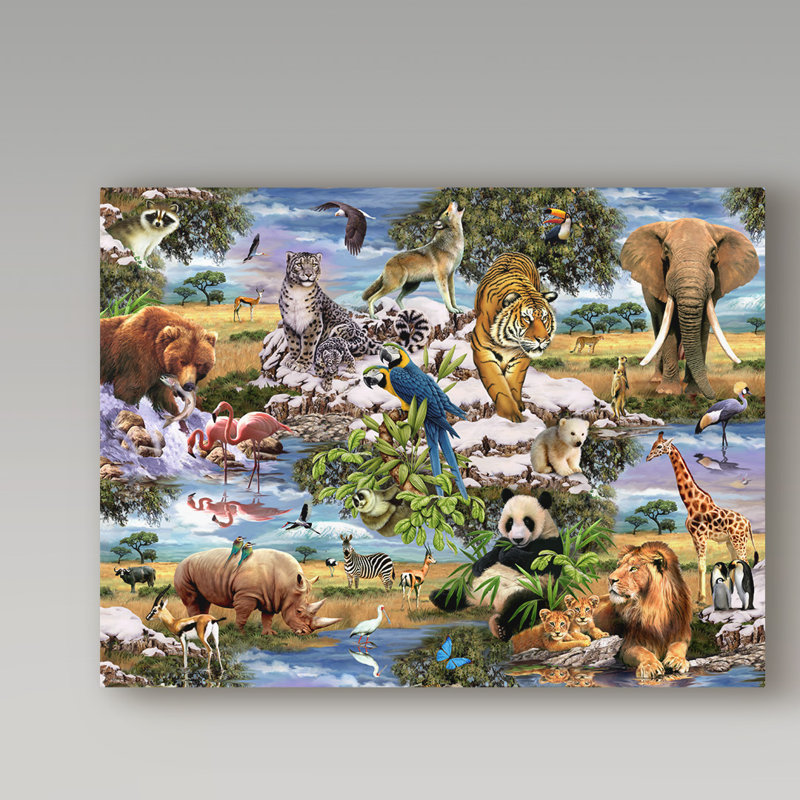 Vibrant Animal Collage Canvas Art in Multicolor