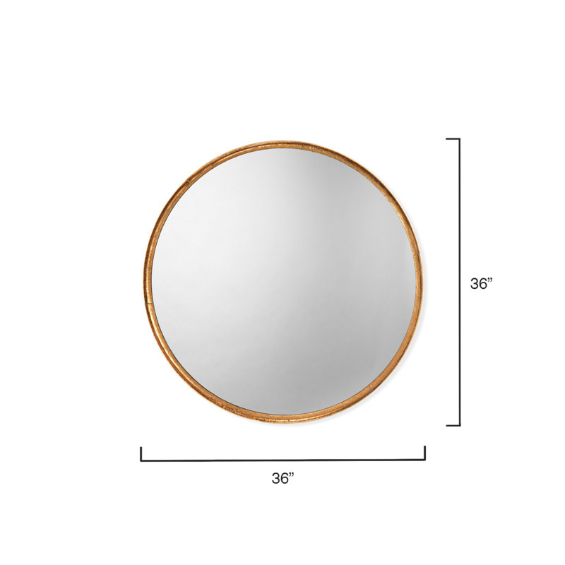 Refined Round Mirror In Gold Leaf Metal, Gold