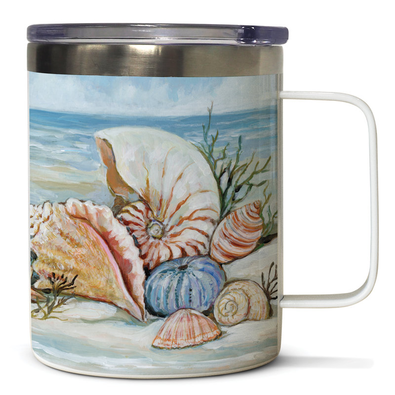 Tasse en acier inoxydable avec couvercle 12 oz. Highland Dunes Coastal Shore