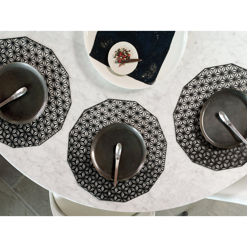 Kaleidoscope Vinyl Geometric Round Placemat, Black