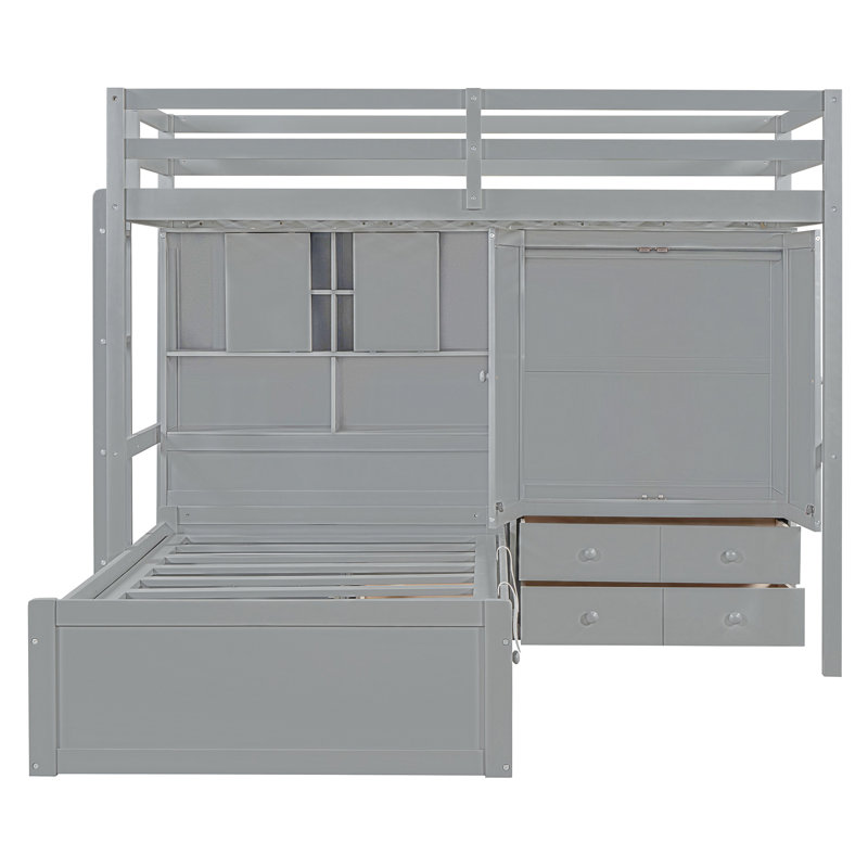Karenda Bunk Bed Platform Bed With Wheels, Pine Wood And MDF, Gray