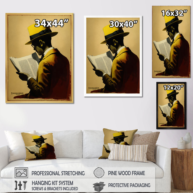 «Mysterious Man with Yellow Hat lecture d'un livre», reproduction sur toile, H 40 po x l 30 po x P 1,5 po