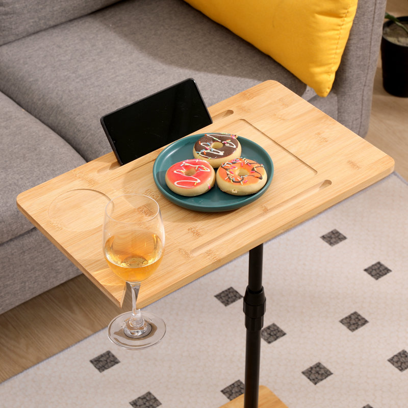 Table de bout en bambou à hauteur réglable en forme de C et canapé à 2 niveaux pour le salon et la chambre à coucher