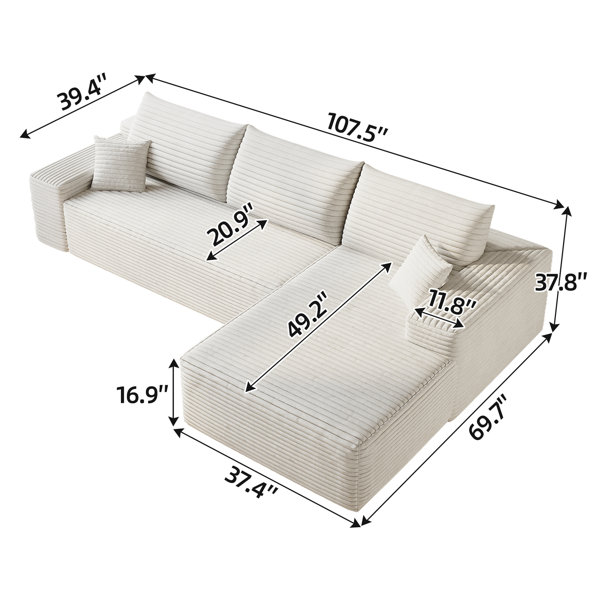 Latitude Run® 107" Modern Modular 3 White Cloud Sectional Couch With L ...