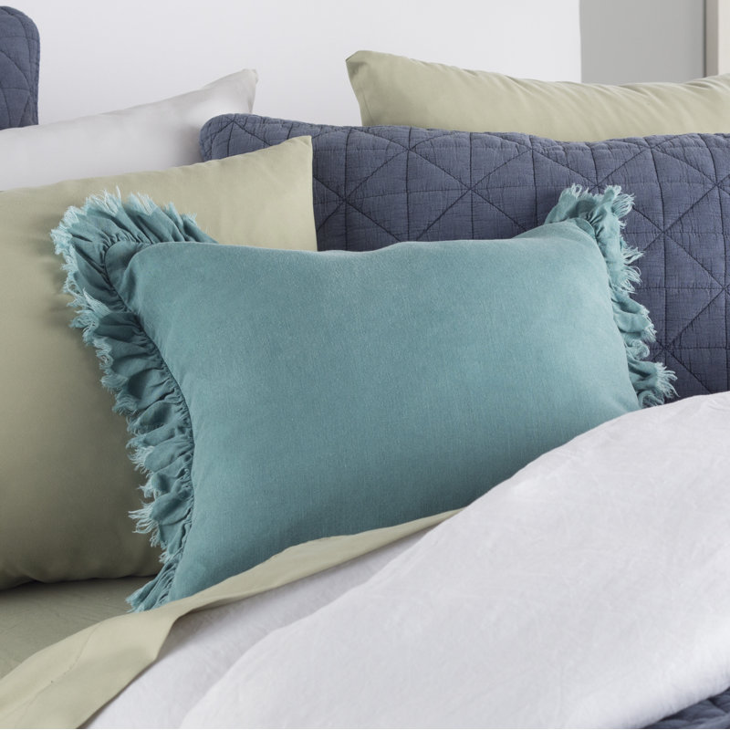 Leona Collection Ruffled Linen Reversible Throw Pillow, Sea Green, 20"H x 20"W