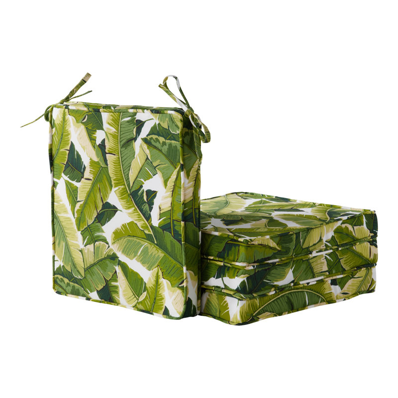 Outdoor Dining Chair Seat Pad, Palm Leaves White