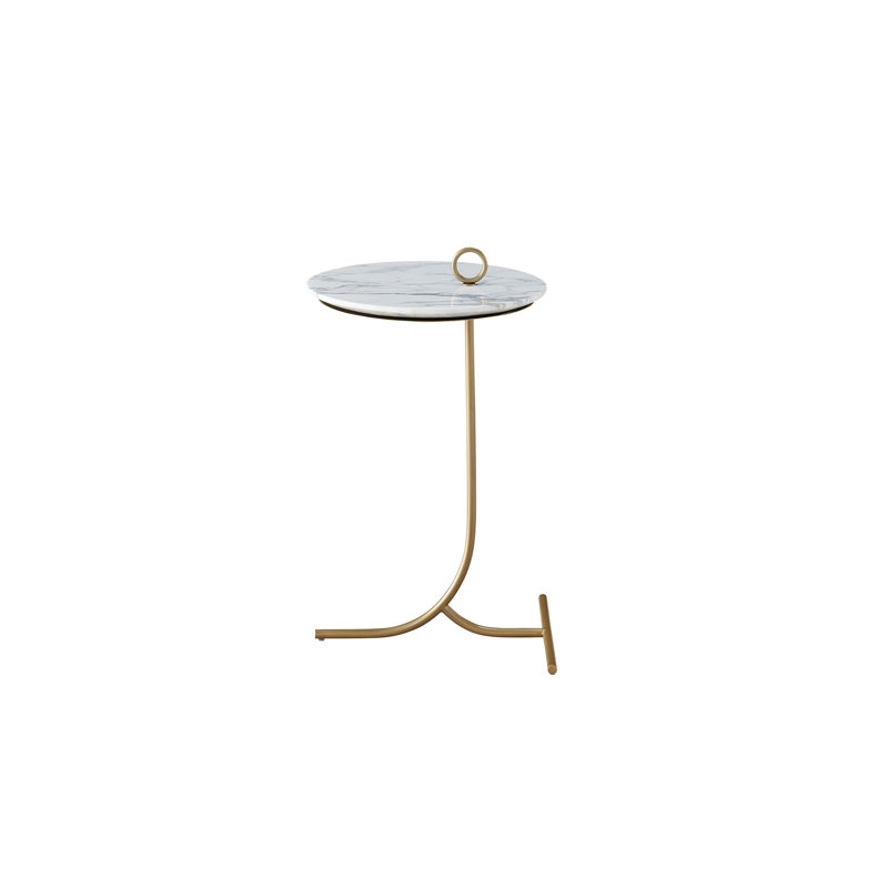 14" Carrara Marble Top Accent Table with Gold Base