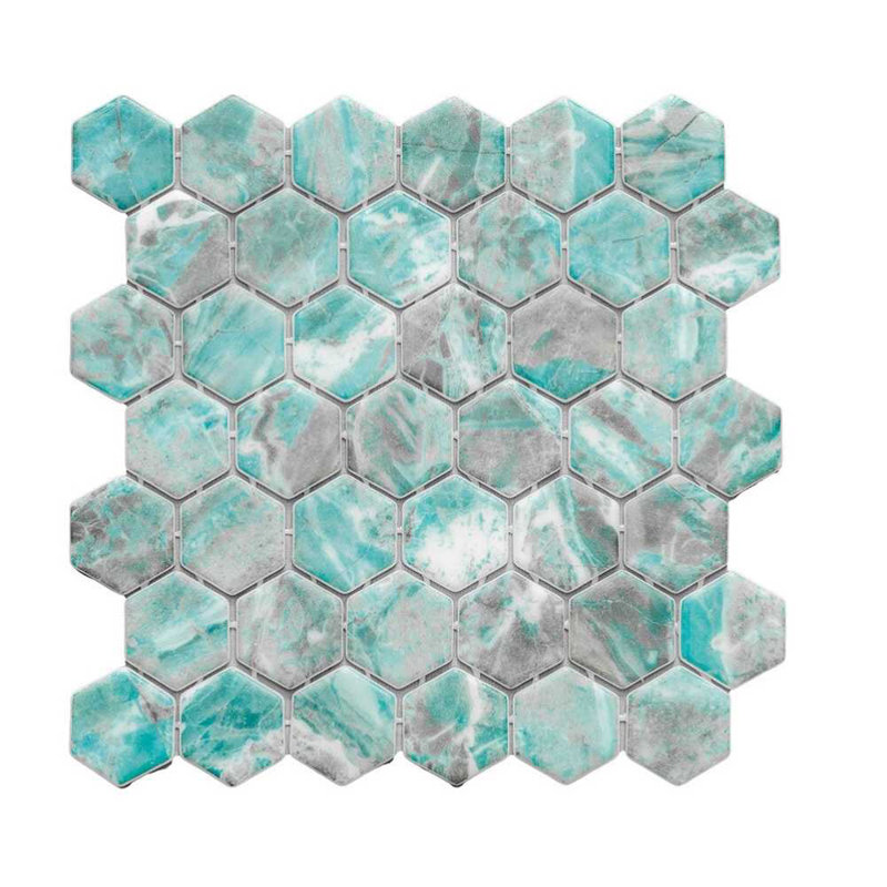 Eterna Hexx 12'' x 12'' Recycled Glass Mosaic, Beryl