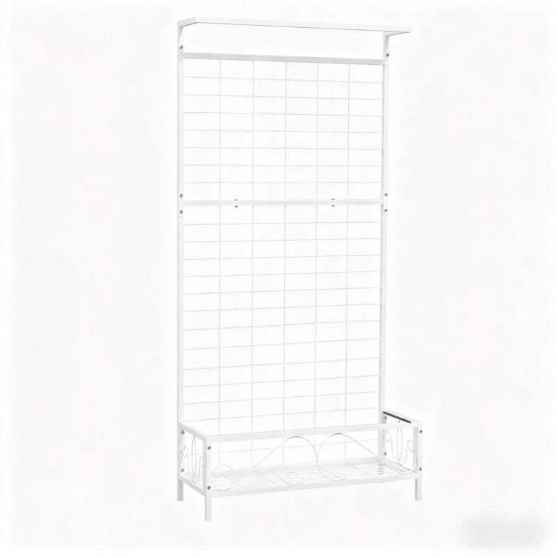 Jardinières en métal blanc, grand support en acier avec treillis pour l'intérieur et l'extérieur