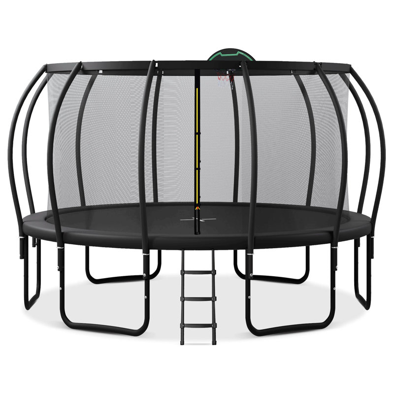 Trampoline pour enfants avec enceinte sécuritaire, planche de basketball et piquets de sol