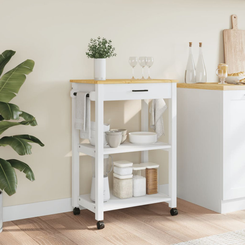 Kitchen Trolley MONZA 60X40x90 Cm Solid Wood Pine, White