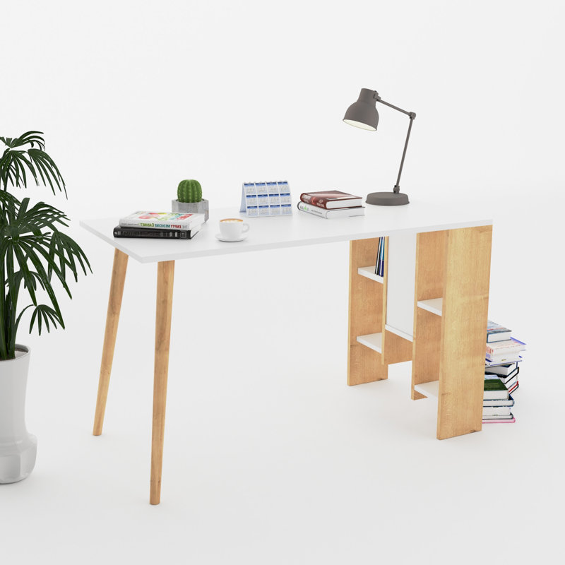 Delphine Desk, Oak/White, White